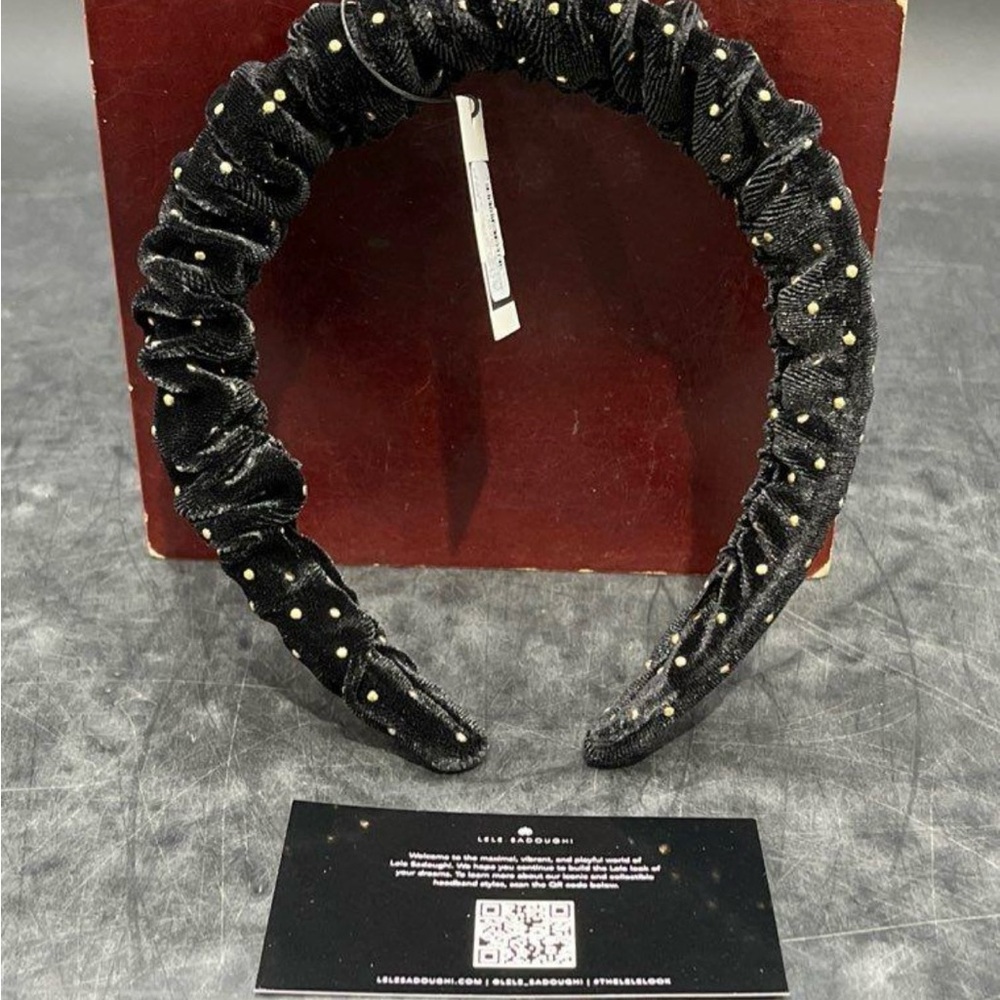 NWT Lele Sadoughi Black Velvet Studded Ruched Headband